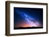 Night Landscape with Colorful Milky Way and Yellow Light at Mountains. Starry Sky with Hills at Sum-Denis Belitsky-Framed Photographic Print