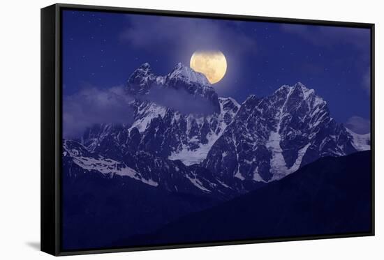 Night Landscape with the Mountains and the Full Moon-Kotenko-Framed Stretched Canvas