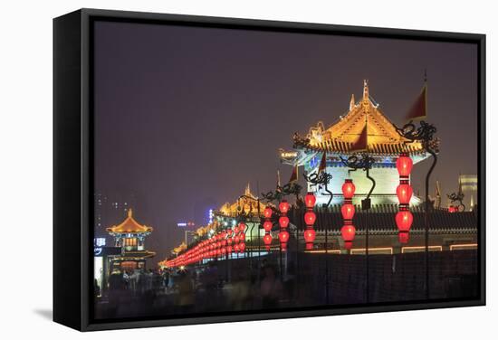 Night Lighting and Glowing Lanterns, Views from Atop City Wall, Xi'An, China-Stuart Westmorland-Framed Stretched Canvas