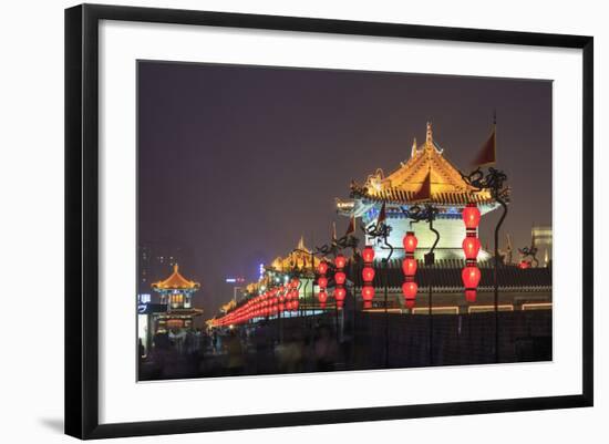 Night Lighting and Glowing Lanterns, Views from Atop City Wall, Xi'An, China-Stuart Westmorland-Framed Photographic Print