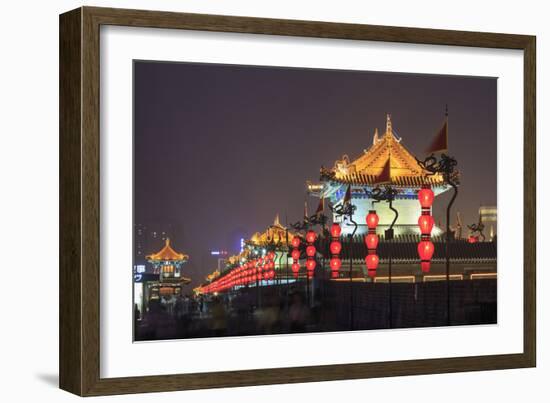 Night Lighting and Glowing Lanterns, Views from Atop City Wall, Xi'An, China-Stuart Westmorland-Framed Photographic Print