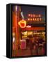 Night lights of Pike Place Market in Seattle, Washington, USA-Janis Miglavs-Framed Stretched Canvas