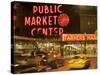 Night lights of Pike Place Market in Seattle, Washington, USA-Janis Miglavs-Stretched Canvas