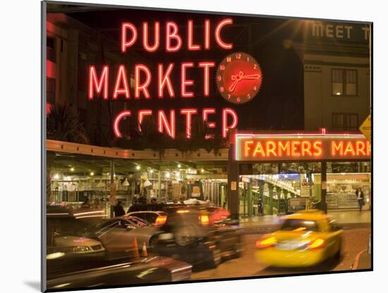 Night lights of Pike Place Market in Seattle, Washington, USA-Janis Miglavs-Mounted Photographic Print
