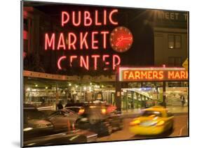 Night lights of Pike Place Market in Seattle, Washington, USA-Janis Miglavs-Mounted Photographic Print