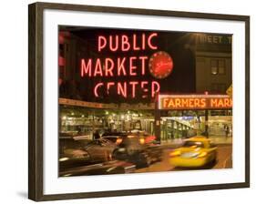 Night lights of Pike Place Market in Seattle, Washington, USA-Janis Miglavs-Framed Photographic Print