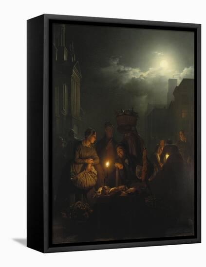 Night Market in Antwerp-Petrus van Schendel-Framed Stretched Canvas