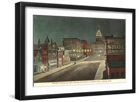 Night, Michigan Avenue, Lansing, Michigan-null-Framed Art Print