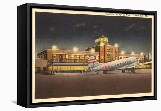 Night, Municipal Airport, Kansas City, Missouri-null-Framed Stretched Canvas