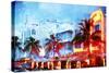 Night Ocean Drive - In the Style of Oil Painting-Philippe Hugonnard-Stretched Canvas