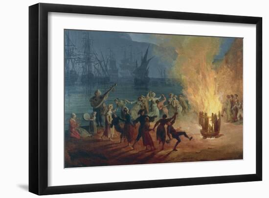 Night on the Neopolitan Sea, Detail Featuring Dancing around Fire-Pierre-Joseph Redouté-Framed Giclee Print
