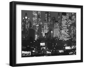 Night Panorama of New York City Buildings-Andreas Feininger-Framed Photographic Print