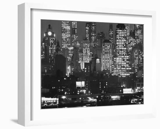 Night Panorama of New York City Buildings-Andreas Feininger-Framed Photographic Print