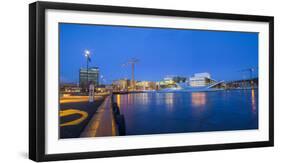 Night panoramic view of the Oslo Opera House, frozen bay and new business quarter, Oslo, Norway, Sc-Mykola Iegorov-Framed Photographic Print