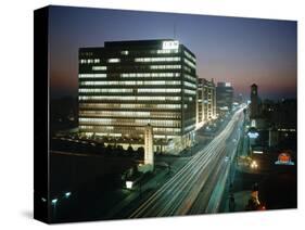 Night Photo of Car Light Trails and Traffic on Wiltshire Boulevard, Los Angeles, Califronia, 1959-Ralph Crane-Stretched Canvas