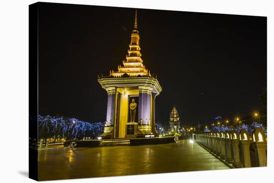Night Photograph of the Statue of Norodom Sihanouk, Phnom Penh, Cambodia, Indochina-Michael Nolan-Stretched Canvas