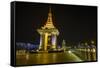 Night Photograph of the Statue of Norodom Sihanouk, Phnom Penh, Cambodia, Indochina-Michael Nolan-Framed Stretched Canvas