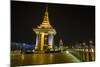 Night Photograph of the Statue of Norodom Sihanouk, Phnom Penh, Cambodia, Indochina-Michael Nolan-Mounted Photographic Print