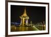 Night Photograph of the Statue of Norodom Sihanouk, Phnom Penh, Cambodia, Indochina-Michael Nolan-Framed Photographic Print