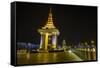 Night Photograph of the Statue of Norodom Sihanouk, Phnom Penh, Cambodia, Indochina-Michael Nolan-Framed Stretched Canvas