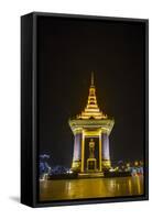 Night Photograph of the Statue of Norodom Sihanouk, Phnom Penh, Cambodia, Indochina-Michael Nolan-Framed Stretched Canvas