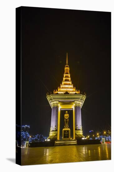 Night Photograph of the Statue of Norodom Sihanouk, Phnom Penh, Cambodia, Indochina-Michael Nolan-Stretched Canvas