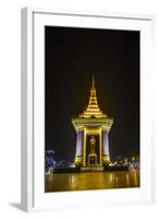 Night Photograph of the Statue of Norodom Sihanouk, Phnom Penh, Cambodia, Indochina-Michael Nolan-Framed Photographic Print