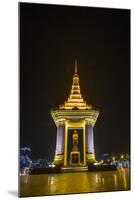 Night Photograph of the Statue of Norodom Sihanouk, Phnom Penh, Cambodia, Indochina-Michael Nolan-Mounted Photographic Print