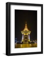 Night Photograph of the Statue of Norodom Sihanouk, Phnom Penh, Cambodia, Indochina-Michael Nolan-Framed Photographic Print