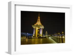 Night Photograph of the Statue of Norodom Sihanouk, Phnom Penh, Cambodia, Indochina-Michael Nolan-Framed Photographic Print