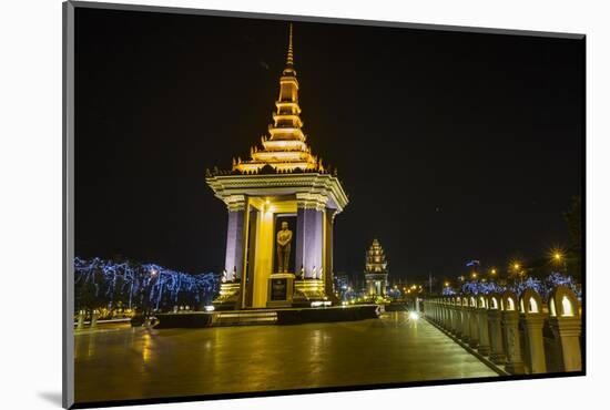 Night Photograph of the Statue of Norodom Sihanouk, Phnom Penh, Cambodia, Indochina-Michael Nolan-Mounted Photographic Print