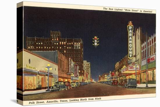 Night, Polk Street, Amarillo, Texas-null-Stretched Canvas