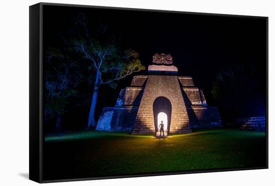 Night Portrait of Pyramid at Tikal, UNESCO World Heritage Site, Guatemala, Central America-Laura Grier-Framed Stretched Canvas