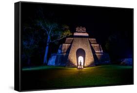 Night Portrait of Pyramid at Tikal, UNESCO World Heritage Site, Guatemala, Central America-Laura Grier-Framed Stretched Canvas