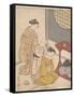Night Rain at the Double-Shelf Stand, c.1766-Suzuki Harunobu-Framed Stretched Canvas