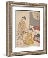 Night Rain at the Double-Shelf Stand, c.1766-Suzuki Harunobu-Framed Giclee Print