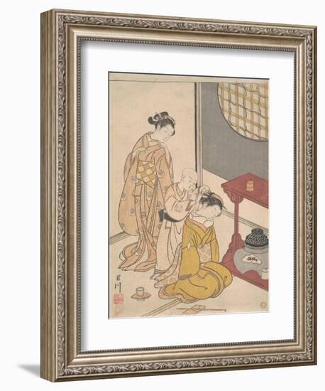 Night Rain at the Double-Shelf Stand, c.1766-Suzuki Harunobu-Framed Giclee Print