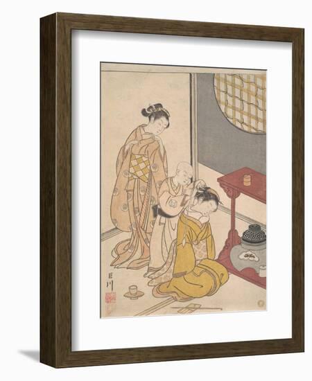 Night Rain at the Double-Shelf Stand, c.1766-Suzuki Harunobu-Framed Giclee Print