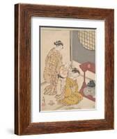 Night Rain at the Double-Shelf Stand, c.1766-Suzuki Harunobu-Framed Giclee Print