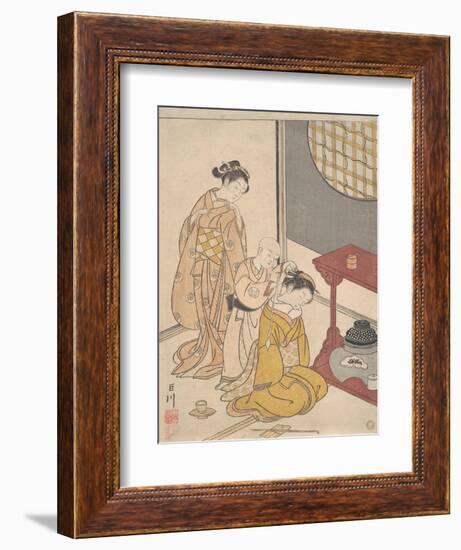 Night Rain at the Double-Shelf Stand, c.1766-Suzuki Harunobu-Framed Giclee Print