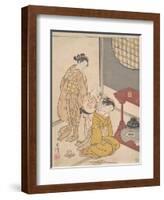 Night Rain at the Double-Shelf Stand, c.1766-Suzuki Harunobu-Framed Giclee Print