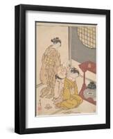 Night Rain at the Double-Shelf Stand, c.1766-Suzuki Harunobu-Framed Giclee Print