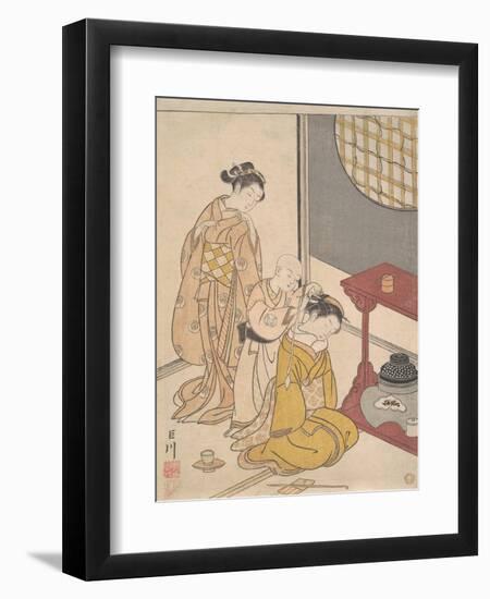 Night Rain at the Double-Shelf Stand, c.1766-Suzuki Harunobu-Framed Giclee Print