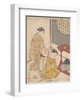 Night Rain at the Double-Shelf Stand, c.1766-Suzuki Harunobu-Framed Giclee Print