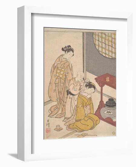 Night Rain at the Double-Shelf Stand, c.1766-Suzuki Harunobu-Framed Giclee Print