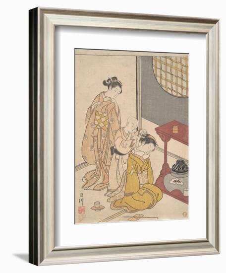 Night Rain at the Double-Shelf Stand, c.1766-Suzuki Harunobu-Framed Giclee Print