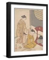 Night Rain at the Double-Shelf Stand, c.1766-Suzuki Harunobu-Framed Giclee Print