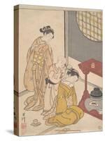 Night Rain at the Double-Shelf Stand, c.1766-Suzuki Harunobu-Stretched Canvas