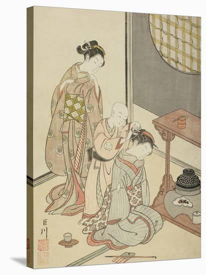 Night Rain of the Tea Stand , from the series Eight Views of the Parlor , c.1766-Suzuki Harunobu-Stretched Canvas