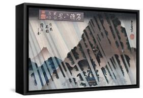 Night Rain, Oyama', from the Series 'Eight Views of Famous Places'-Toyokuni II-Framed Stretched Canvas